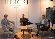 Vlad Bulanov, Martijn Meerts en Ruben Desmet in de stand van Termolist. Voornamelijk de Vivalifa collectie, die van upcycled materialen is gemaakt, trok de aandacht.