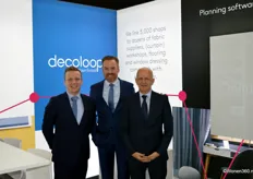 Paul Kruizinga, Sander Janssen en Neil Gilmartin op de stand van Decoloop dat softwareoplossingen maakt voor de interieurbranche van morgen.