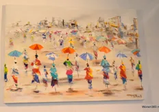 Tairou Bodian maakt kleurrijke schilderijen met Senegalese taferelen.